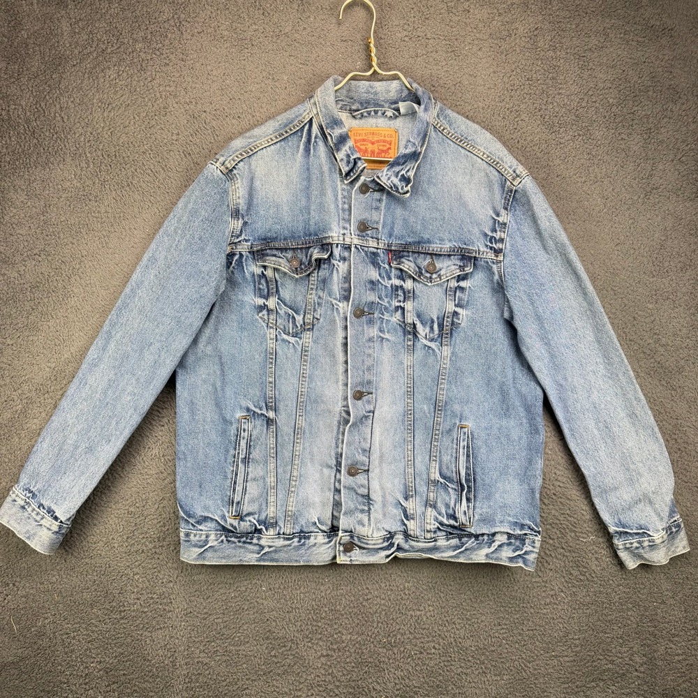 Levis 72334 Mens XXL Blue Denim Trucker Jacket Light Wash Cotton Coat